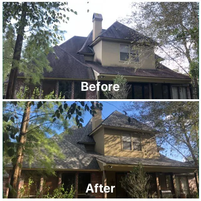 before after roof house softwashing project ga