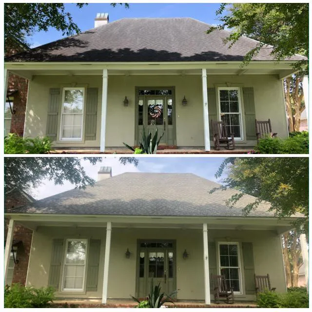 before after roof house softwashing project in georgia