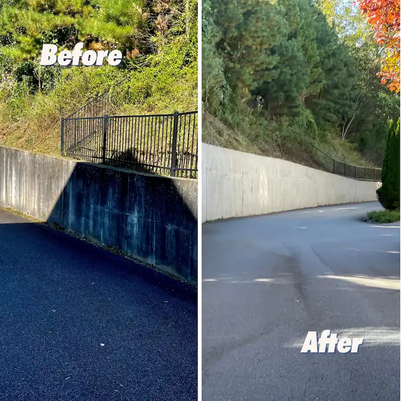 before after concrete retaining wall pressure washing in cartersville georgia