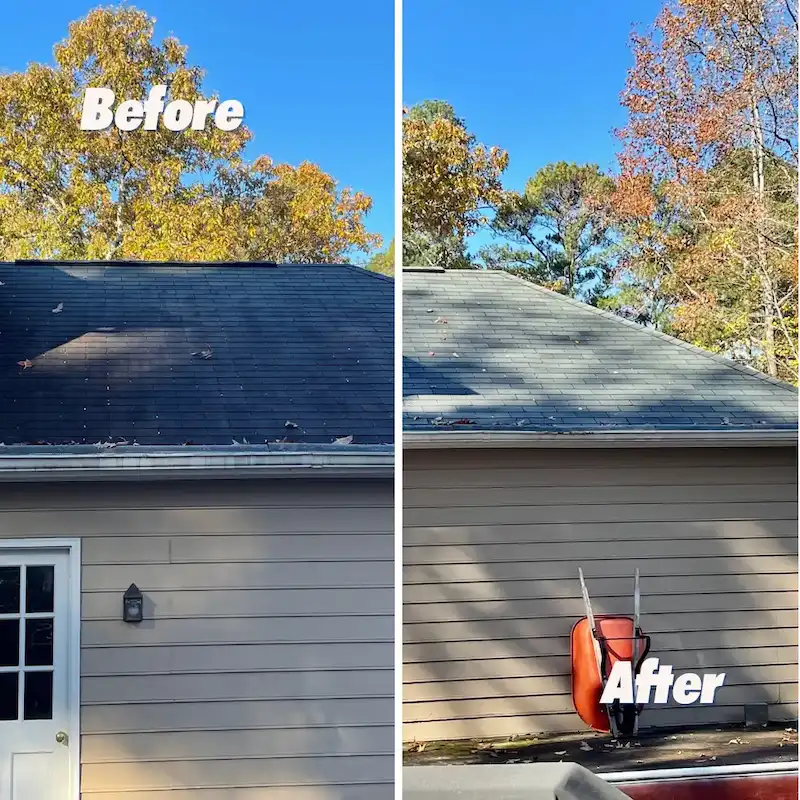 before after residential roof softwashing project in cartersville georgia